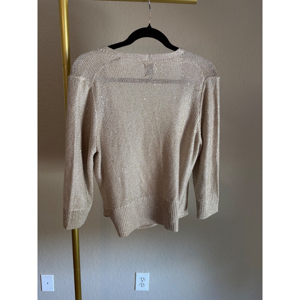 NIC+ZOE Gold Metallic Sequin Wrap Cardigan XL Quiet Luxury Holiday Festive - Picture 3 of 6